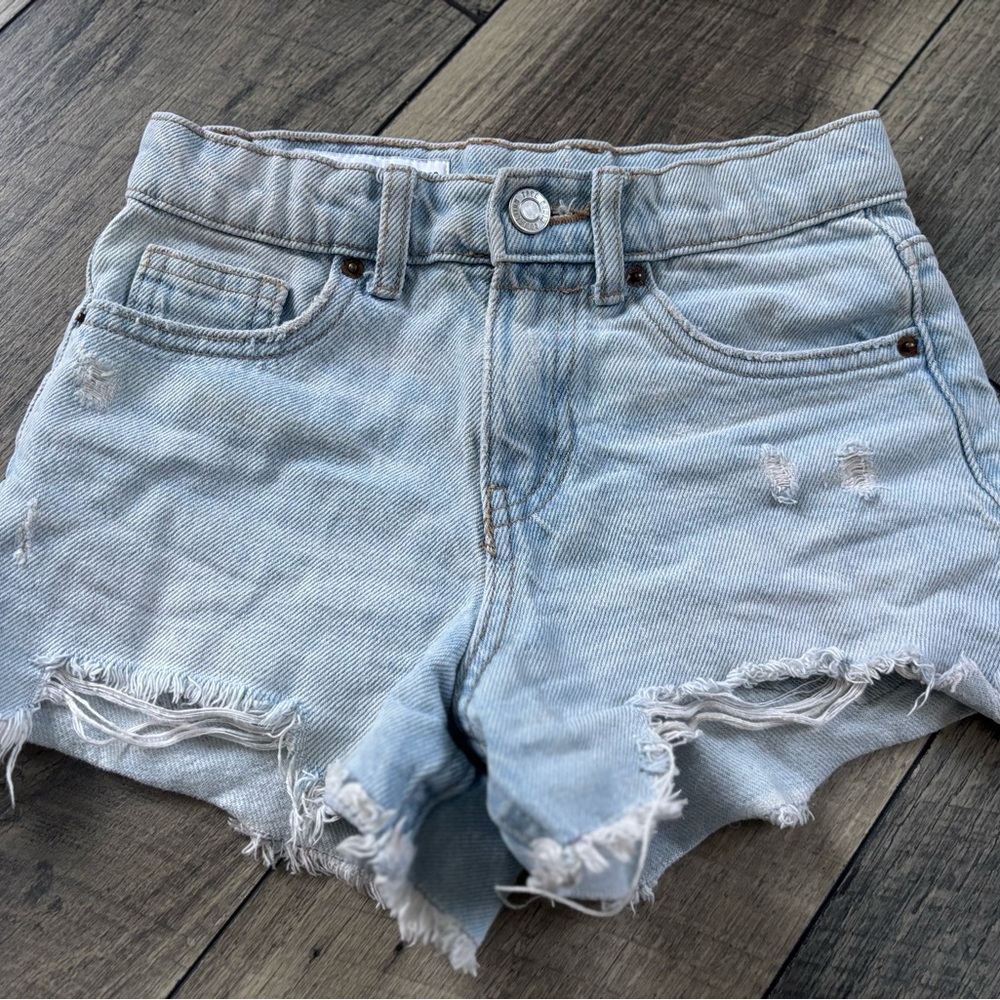 Zara Light Blue Ripped Jean Shorts Adj Waist Size 8 Kids